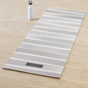 Grey Watercolor Stripes Pretty Personalized Yoga Mat