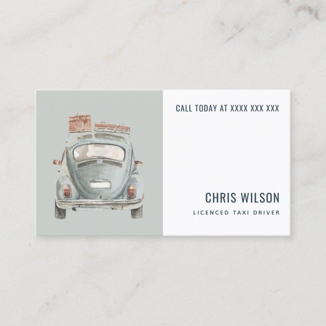 GREY WATERCOLOR TAXI HIRING CAB DRIVER SERVICE BUSINESS CARD (Front)