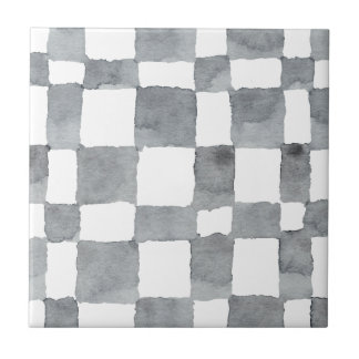 Grey Watercolour Checks Ceramic Tile