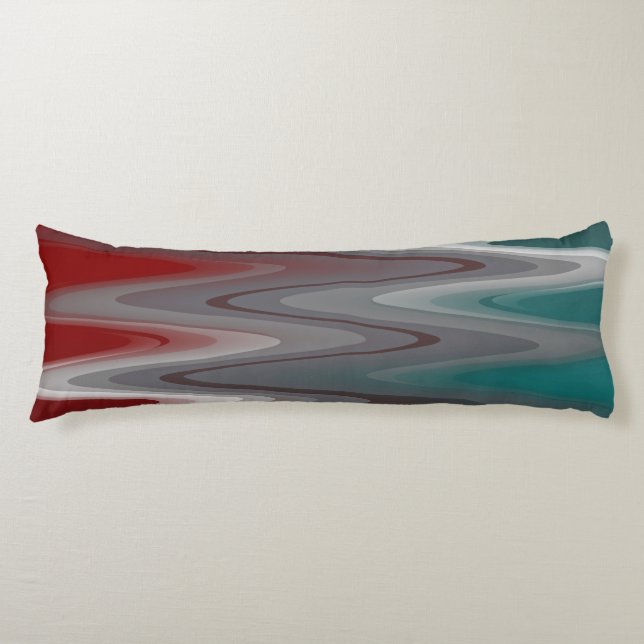 Grey waves on burgundy teal body pillow (Front)