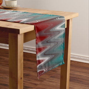 Grey waves on burgundy teal medium table runner