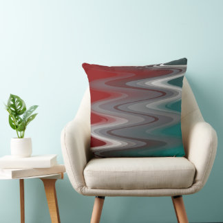 Grey waves on burgundy teal throw pillow
