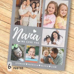 Grey We Love You Nana Grandkids 6 Photo Collage  Fleece Blanket
