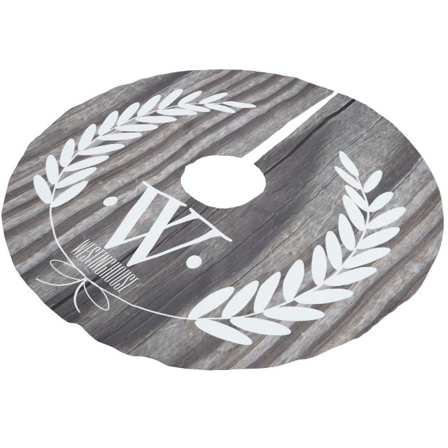 Grey Weathered Wood White Wheat Laurels Custom Brushed Polyester Tree Skirt (Angled)