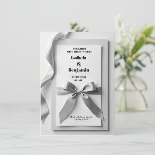 Grey wedding invitation with satin ribbon