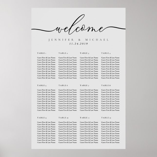 Grey Wedding Minimal modern welcome table numbers Poster (Front)