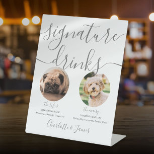 Grey Wedding Pet Dog Signature Drinks Pedestal Sign
