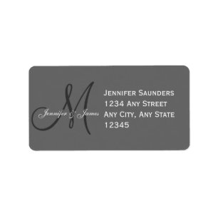 Grey Wedding Reply Card Address Label Monogram