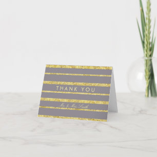 Grey Wedding Thank You Note Card Gold Foil Effect