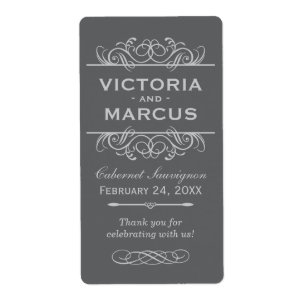 Grey Wedding Wine Bottle Monogram Favour Labels