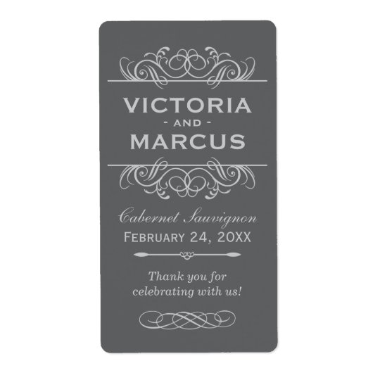 Grey Wedding Wine Bottle Monogram Favour Labels