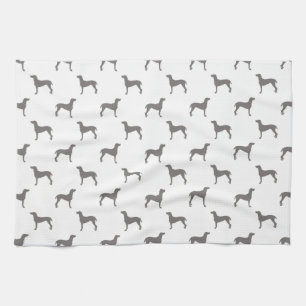 Grey Weimaraner Silhouettes on White Background Kitchen Towel