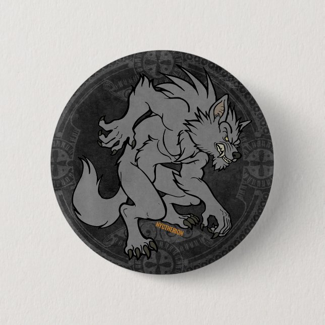 Grey Werewolf 2 Inch Round Button (Front)