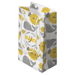 Grey Whale & Blowfish Cartoon Baby Monogram Small Gift Bag