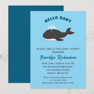 Grey Whale Blue Under The Sea Hello Baby Shower Invitation
