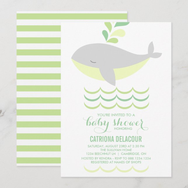 Grey Whale Gender Neutral Baby Shower Invitation (Front/Back)