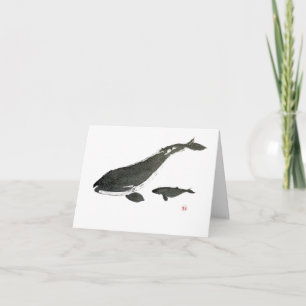 Grey whale mom and baby personalized holiday card