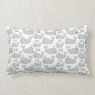 Grey Whale Nursery Print Lumbar Pillow