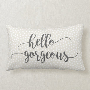 Grey Whimsical Confetti Hello Gorgeous Typography Lumbar Pillow