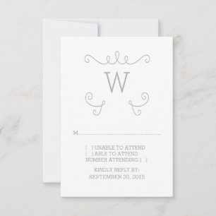 Grey Whimsical Flourish Monogram RSVP Card