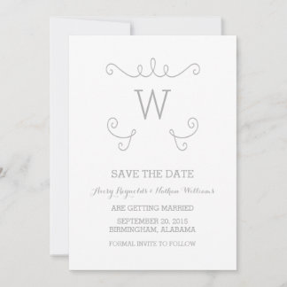 Grey Whimsical Flourish Save the Date Invite