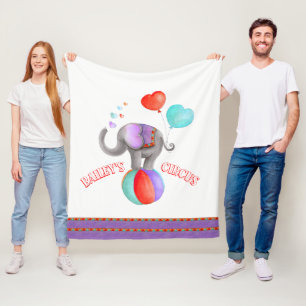 Grey whimsy elephant watercolor circus name fleece blanket