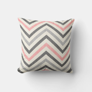 Grey White and Baby Pink Chevron Pattern Throw Pillow