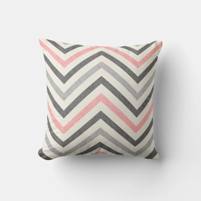 Grey White and Baby Pink Chevron Pattern Throw Pillow (Front)