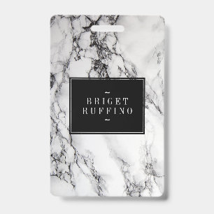 Grey White And Black Marble Stone  Pattern Badge