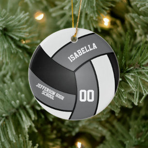 Grey, White and Black Volleyball Ceramic Ornament