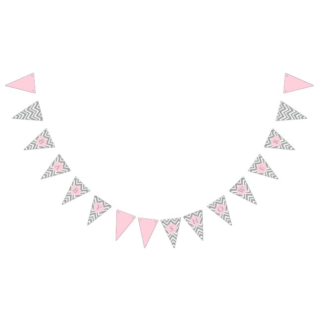 Grey, White and Pastel Pink Chevron Baby Shower Bunting Flags (All)