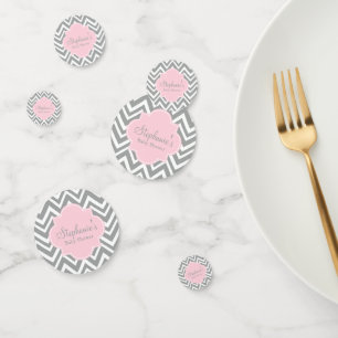 Grey, White and Pastel Pink Chevron Baby Shower Confetti