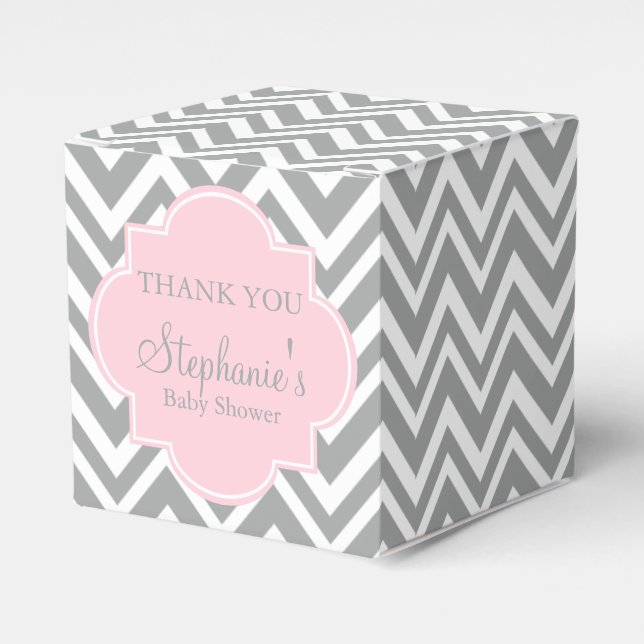 Grey, White and Pastel Pink Chevron Baby Shower Favor Box (Front Side)