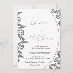 Grey White Art Wedding Invitations