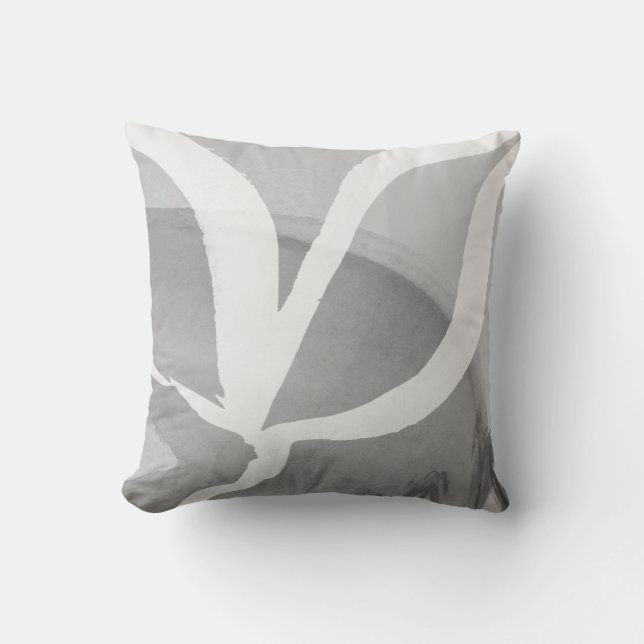 Grey & White Artistic Abstract Winged Design Throw Pillow (Front)