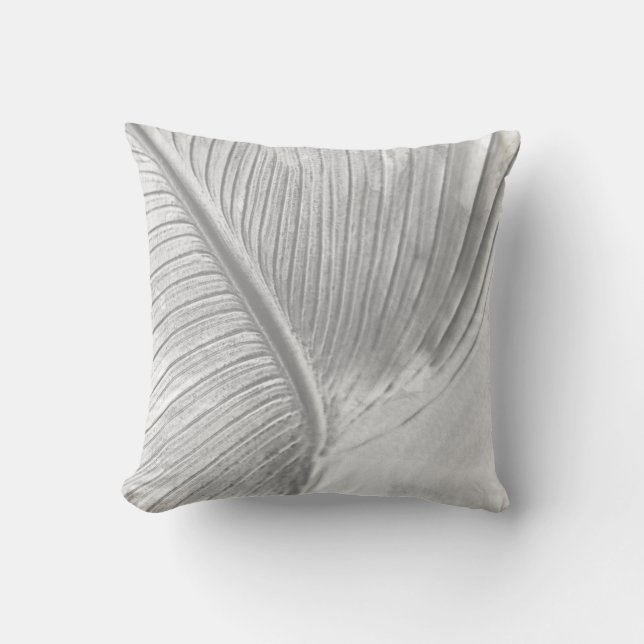 Grey & White Artistic Macro Leaf Design Throw Pillow (Front)