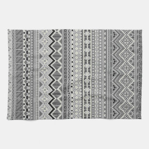 Grey white aztec patterns design kitchen towel