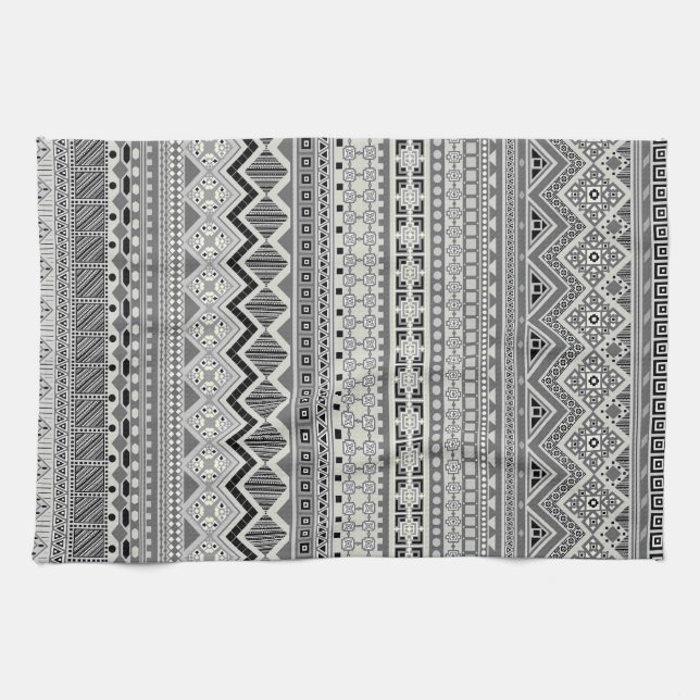 Grey white aztec patterns design kitchen towel (Horizontal)