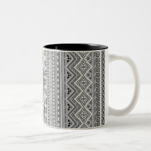 Grey white aztec patterns design Two-Tone coffee mug