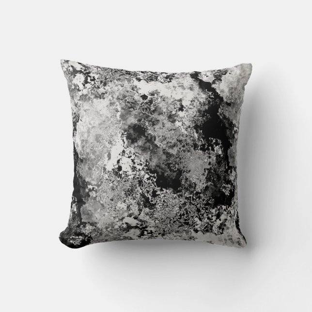 Grey White & Black Abstract Textured Pattern Throw Pillow (Front)