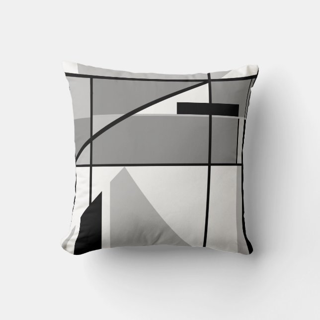Grey White Black Abstract Triangles Lines MCM Look Throw Pillow (Front)