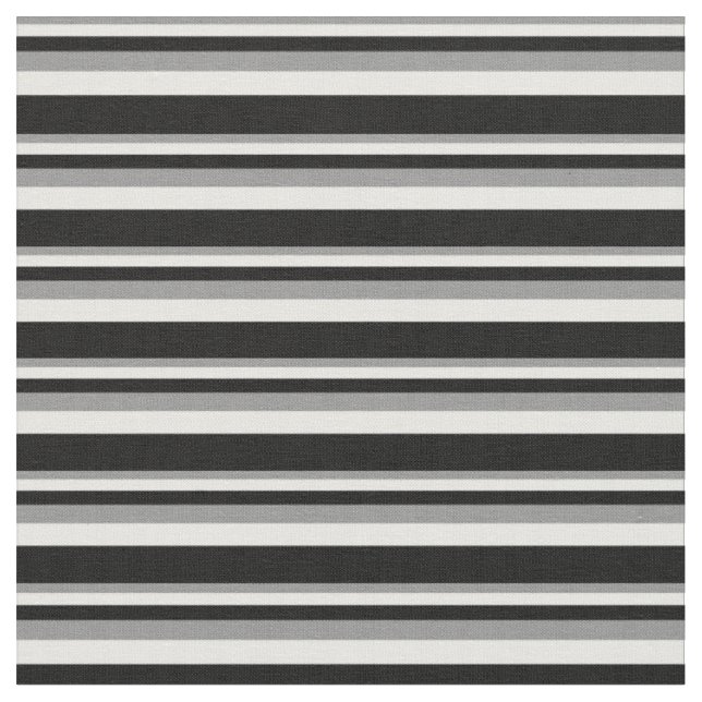 Grey, White & Black Coloured Stripes Fabric (Close Up)