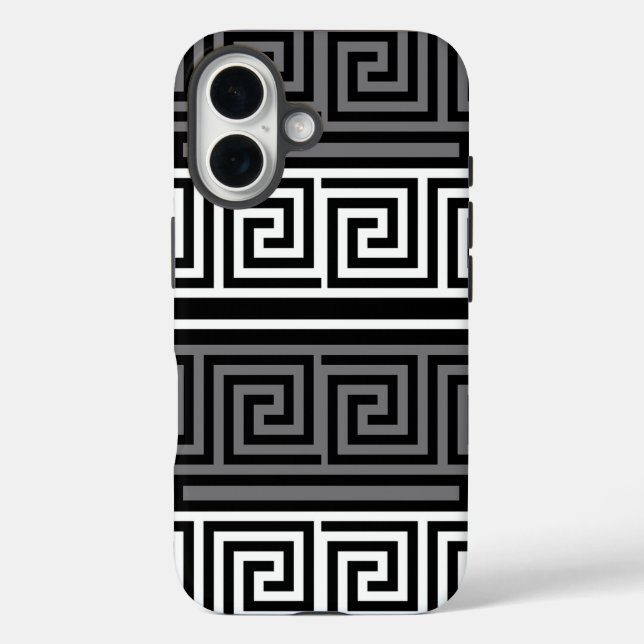 Grey White Black Greek Key Fret Pattern Design  Case-Mate iPhone Case (Back)