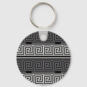 Grey White Black Greek Key Fret Pattern Design  Keychain