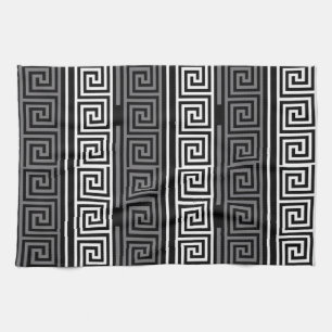 Grey White Black Greek Key Fret Pattern Design Kitchen Towel