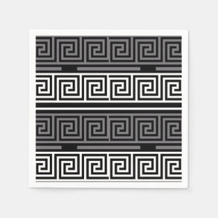 Grey White Black Greek Key Fret Pattern Design  Napkin