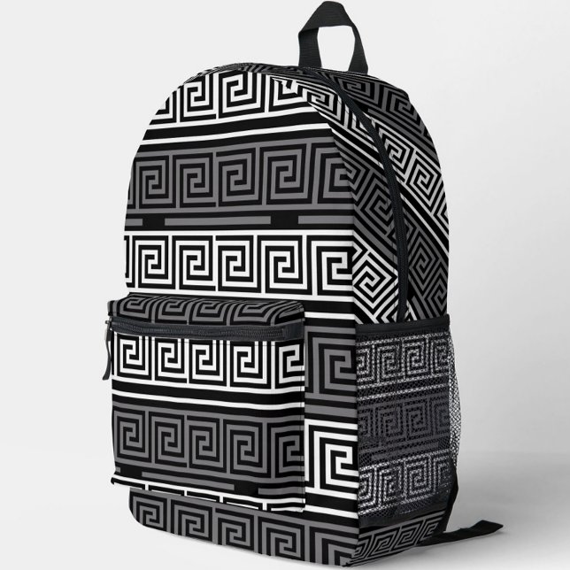 Grey White Black Greek Key Fret Pattern Design  Printed Backpack (Creator Uploaded)