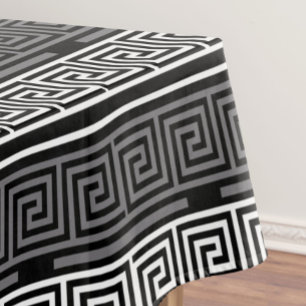 Grey White Black Greek Key Fret Pattern Design  Tablecloth