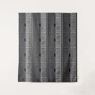 Grey White Black Greek Key Fret Pattern Design  Tapestry