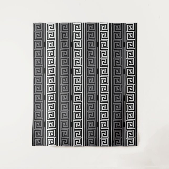 Grey White Black Greek Key Fret Pattern Design  Tapestry (Front)
